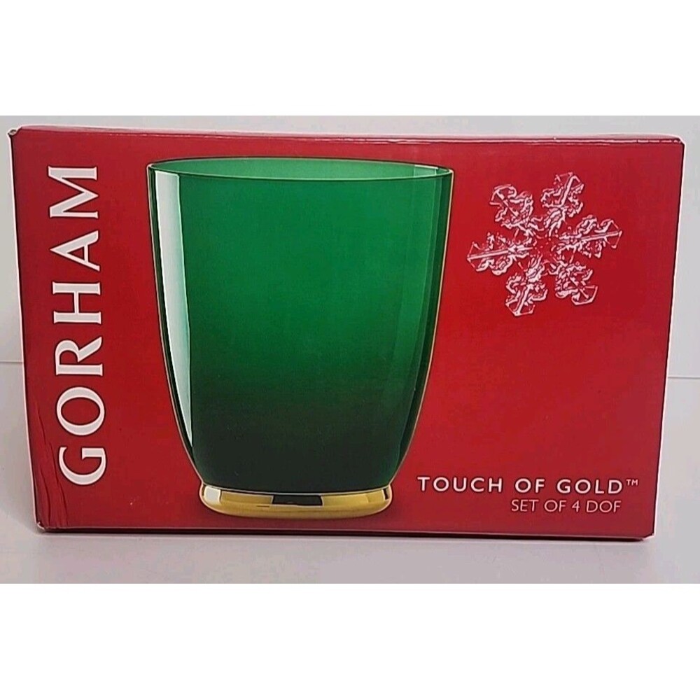 NIB Gorham Touch Of Gold Set Four (4) DOF Berry Ivy Green 16 OZ Glasses